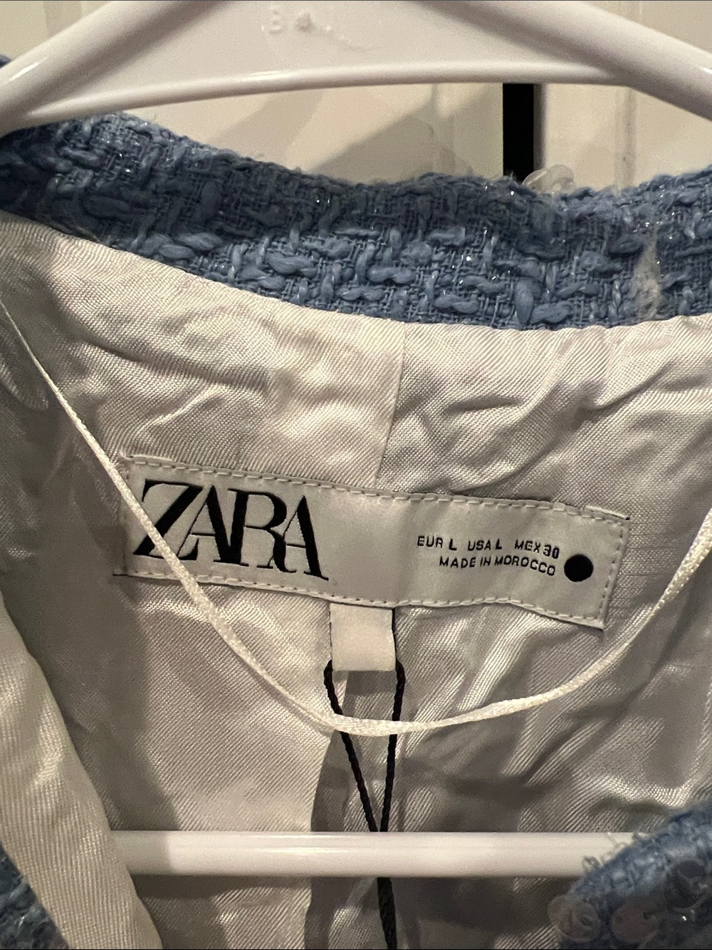 ZARA Light Blue Sequin Tweed Cropped Blazer - Picture 4 of 6